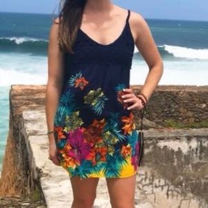 Ganji LA Navy Floral crochet-top dress